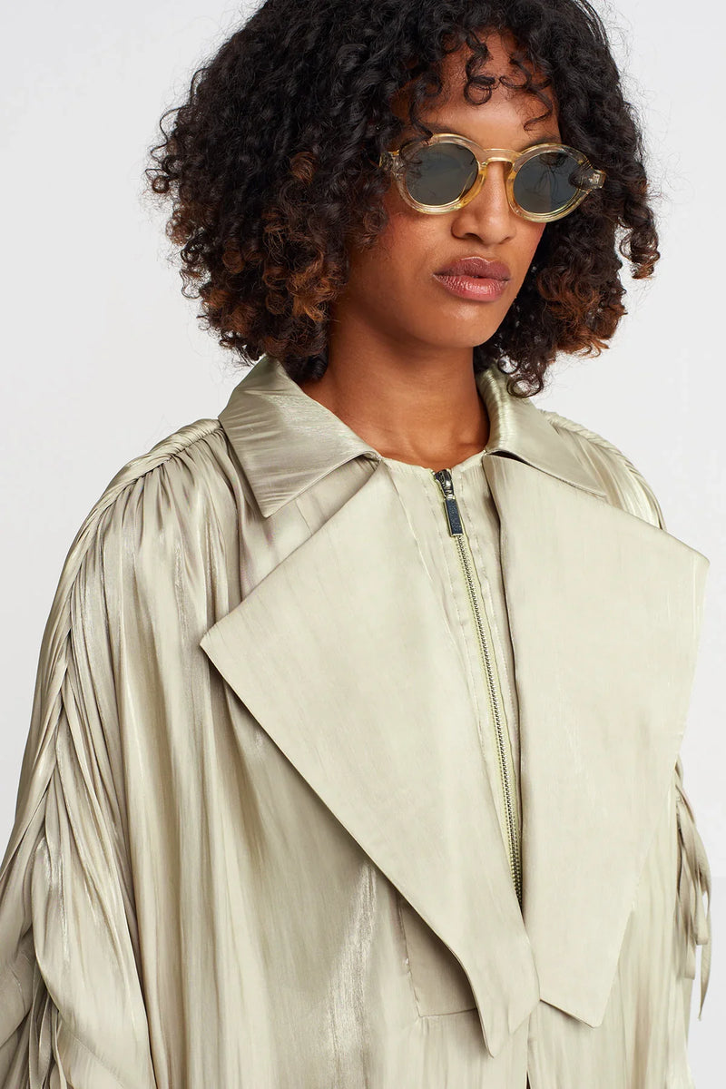 Nu Shiny Long Loose Trench Coat Sand