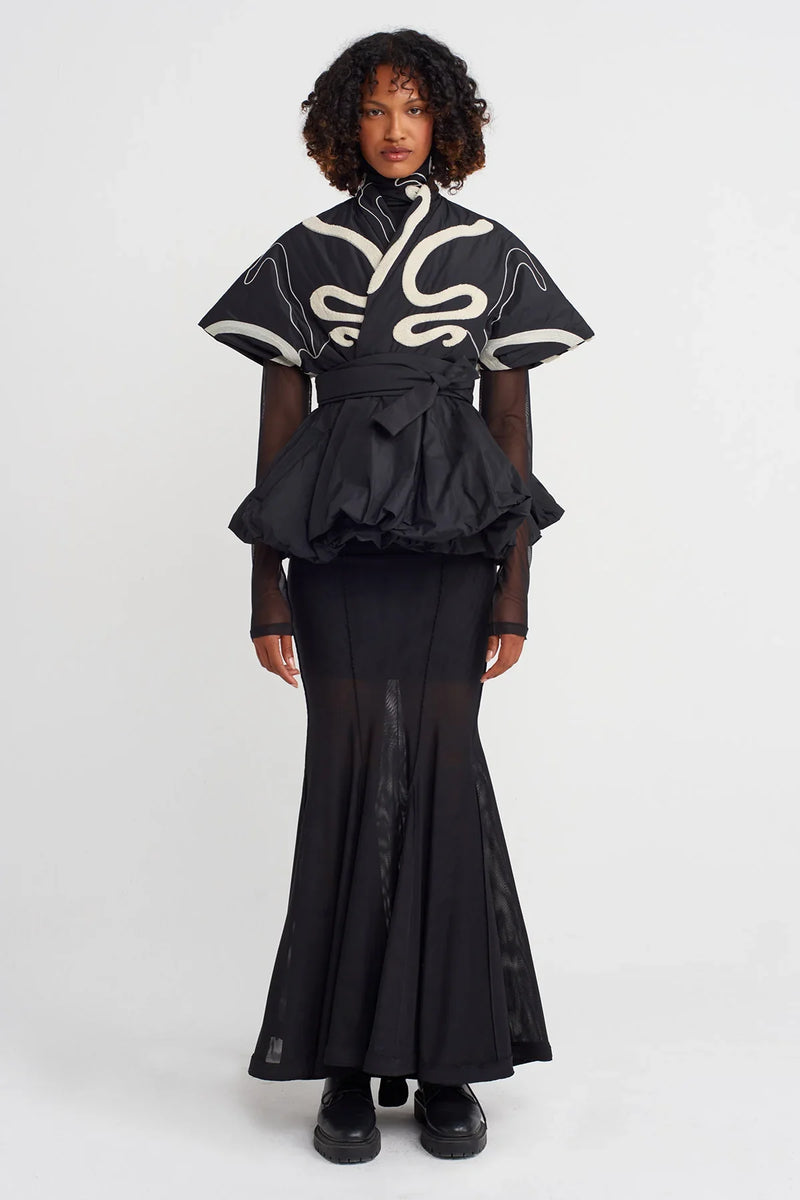 Nu Embroidered Taffeta Samurai Vest Natural/Black