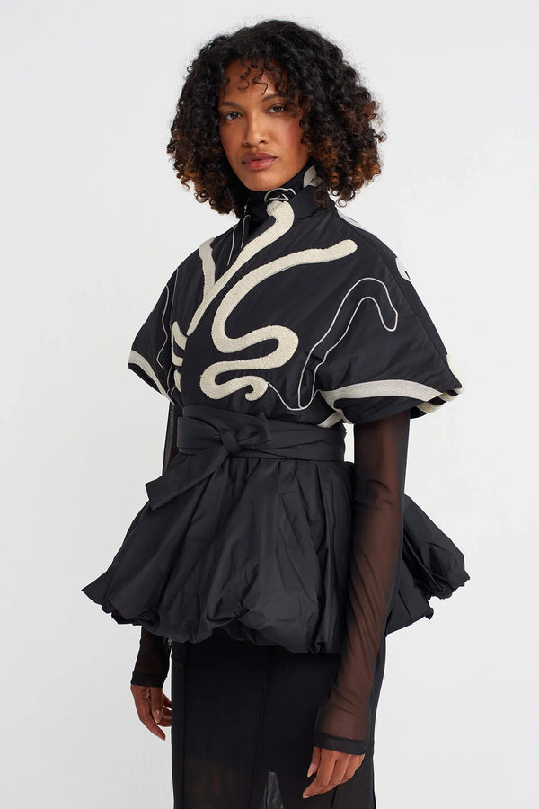 Nu Embroidered Taffeta Samurai Vest Natural/Black