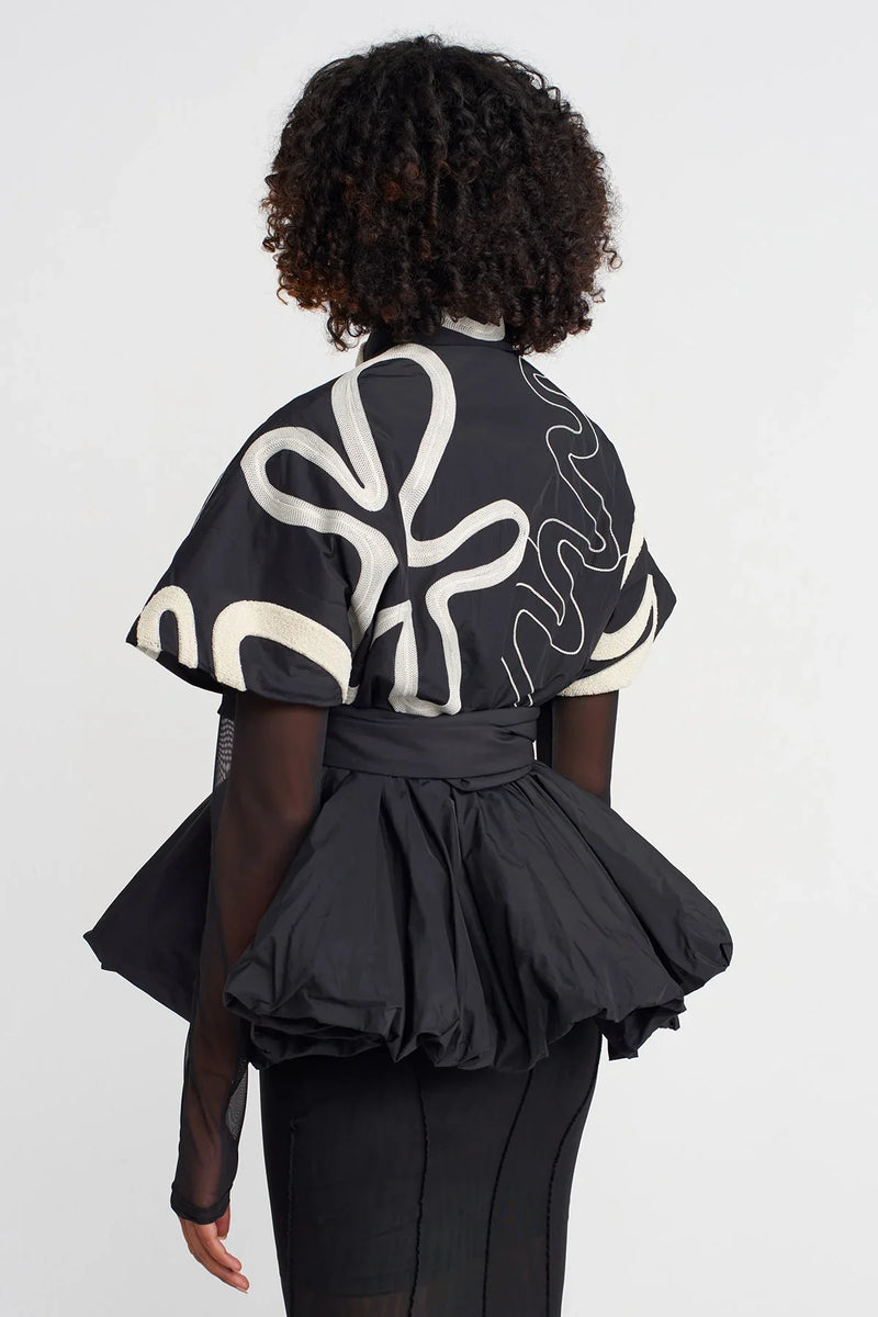 Nu Embroidered Taffeta Samurai Vest Natural/Black