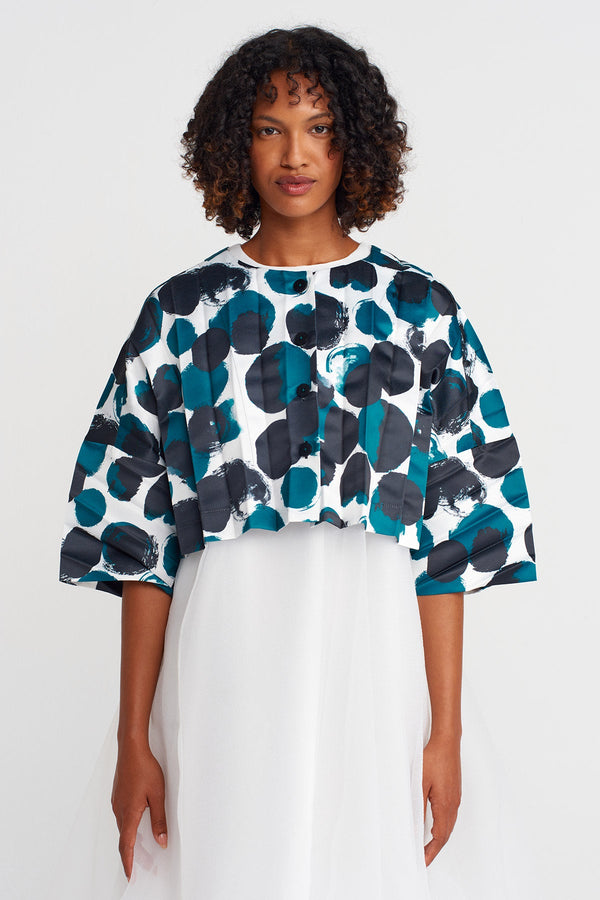 Nu Patterned Pleated Short Jacket Multi Color