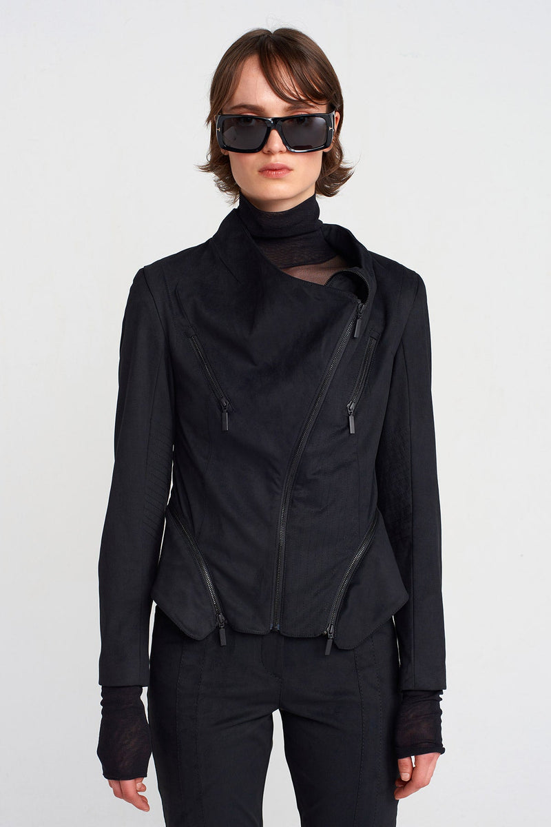Nu Zipper Detailed Suede Jacket Black
