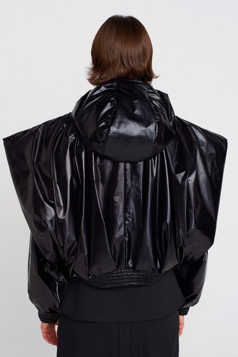 Nu Shiny, Large Shoulder Bomber Jacket Black