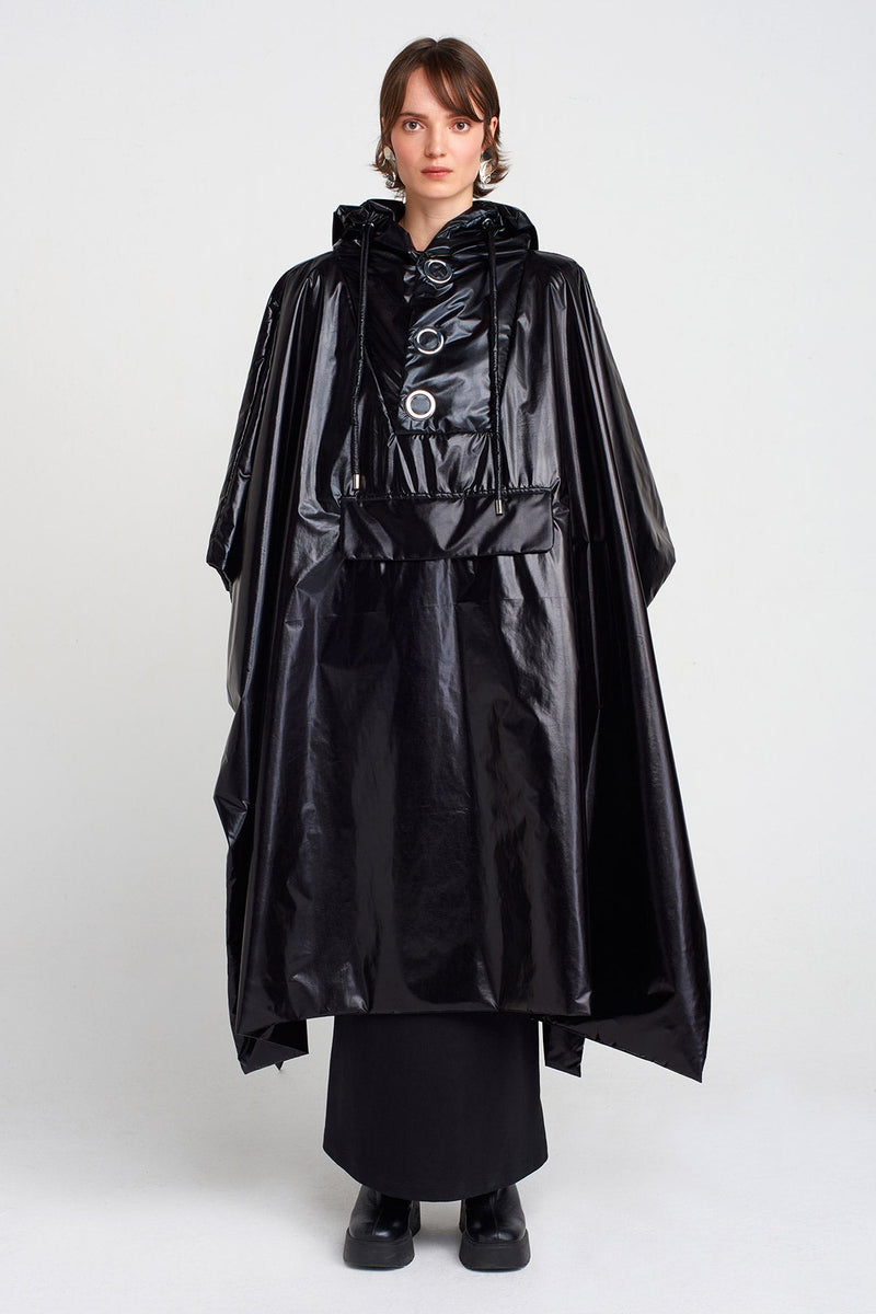 Nu Shiny Oversize, Long Raincoat Black
