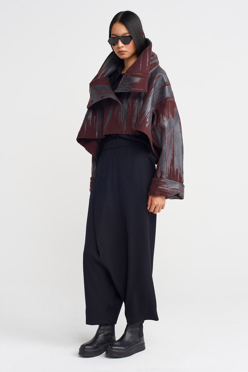 Nu Printed Jacket With Large Collar Eggplant