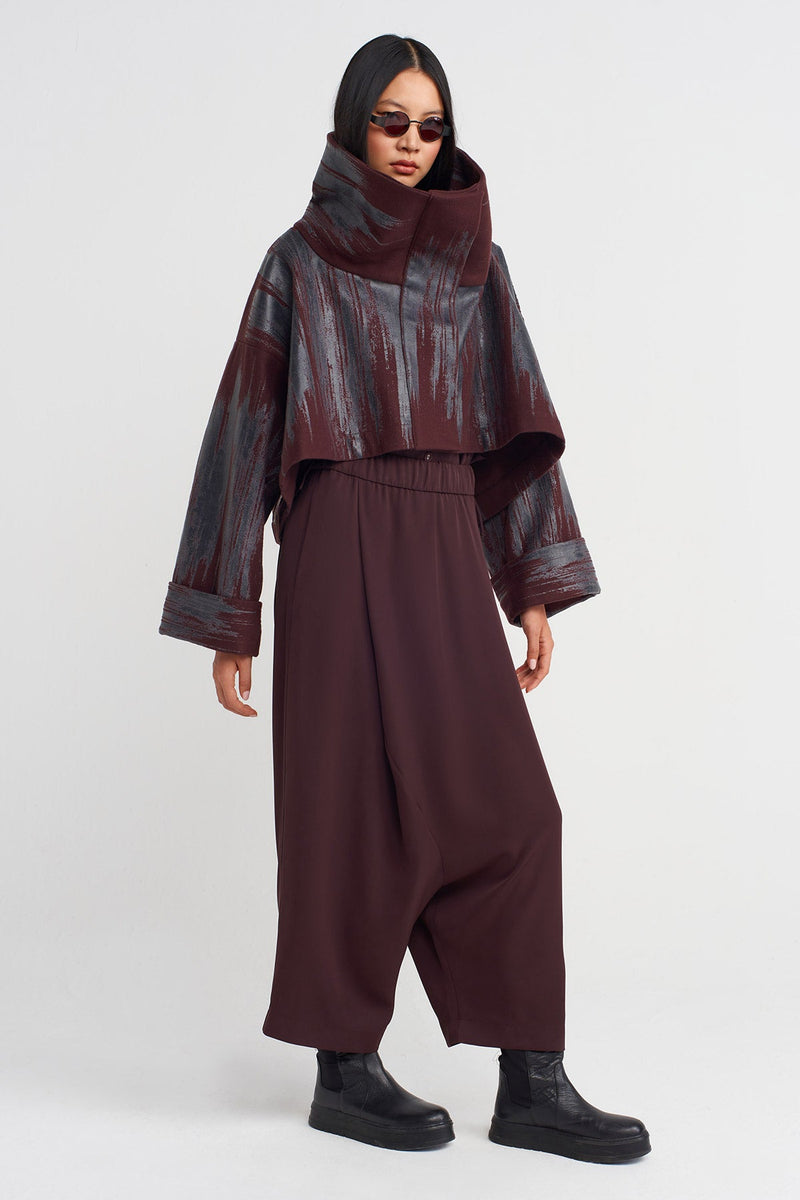 Nu Printed Jacket With Large Collar Eggplant