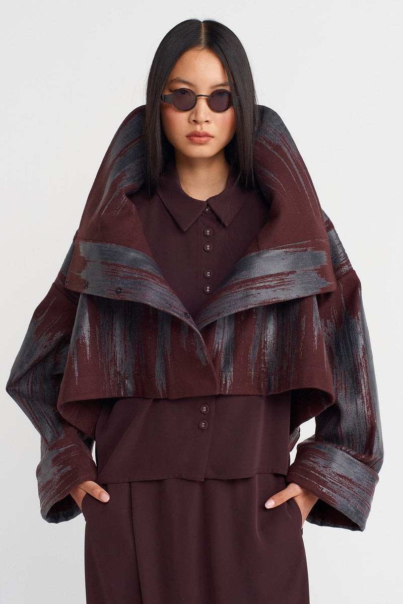 Nu Printed Jacket With Large Collar Eggplant