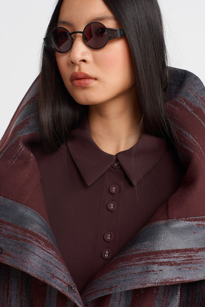 Nu Printed Jacket With Large Collar Eggplant