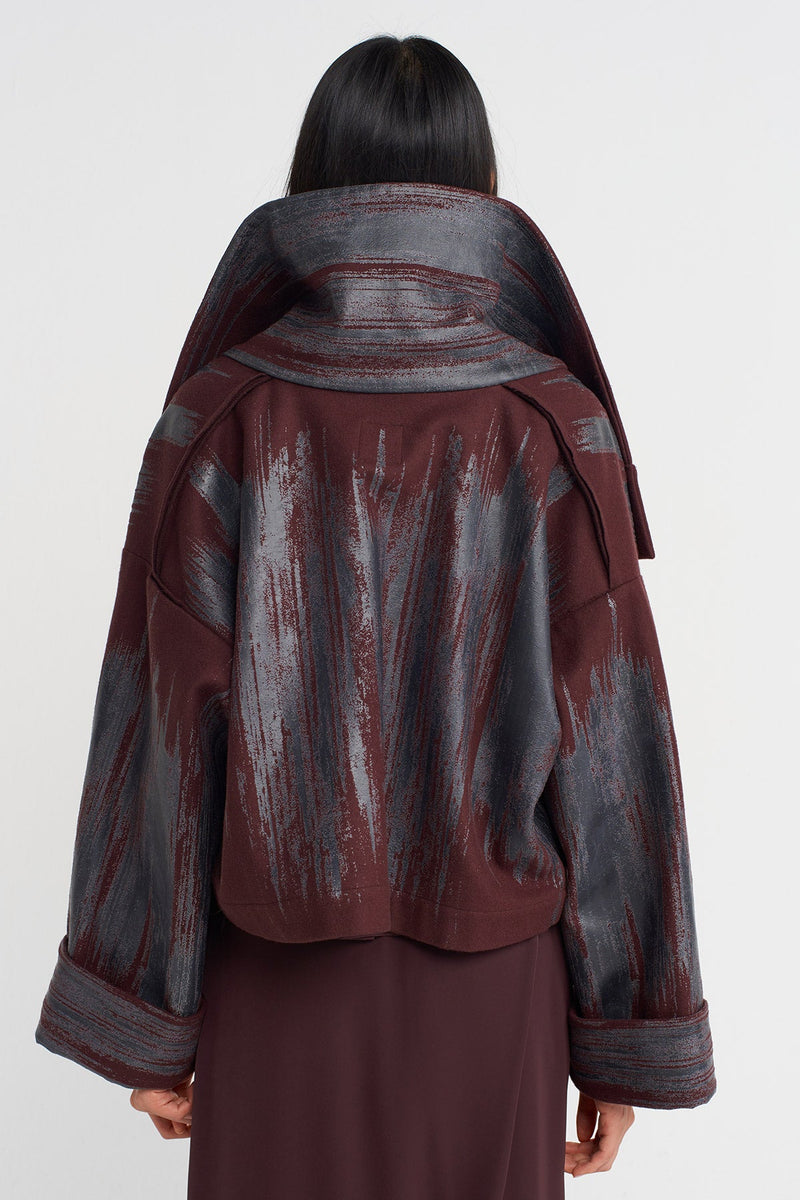 Nu Printed Jacket With Large Collar Eggplant