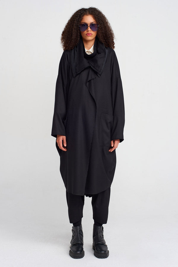 Nu Oversized Collar Wrap Closure Coat Black