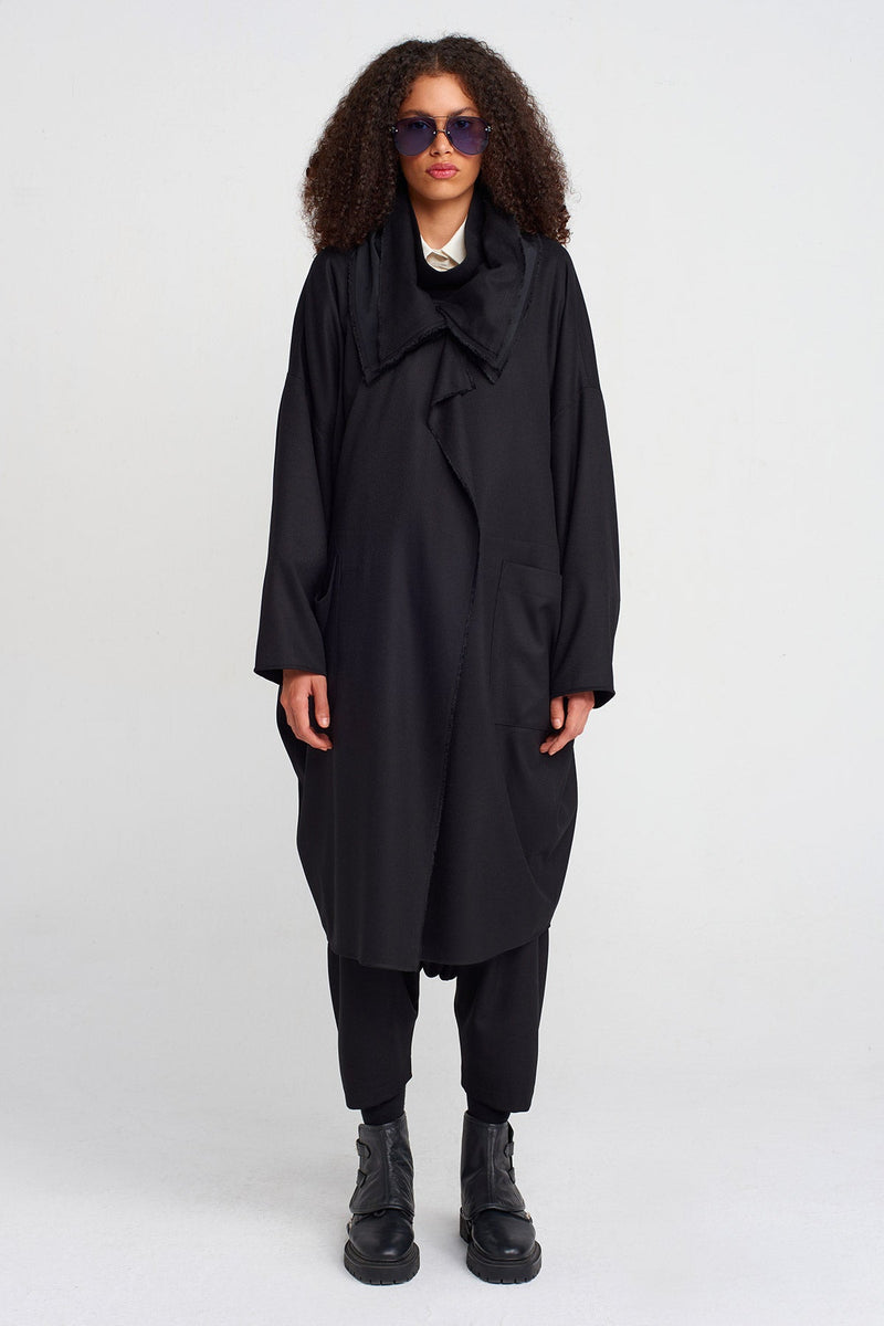 Nu Oversized Collar Wrap Closure Coat Black