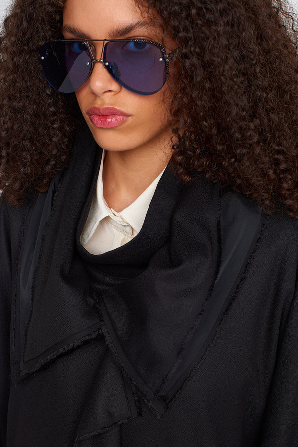 Nu Oversized Collar Wrap Closure Coat Black