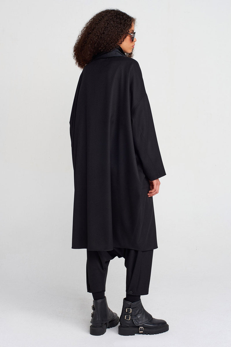 Nu Oversized Collar Wrap Closure Coat Black