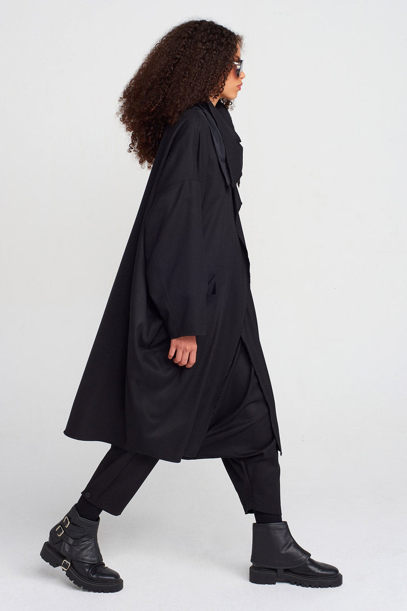 Nu Oversized Collar Wrap Closure Coat Black