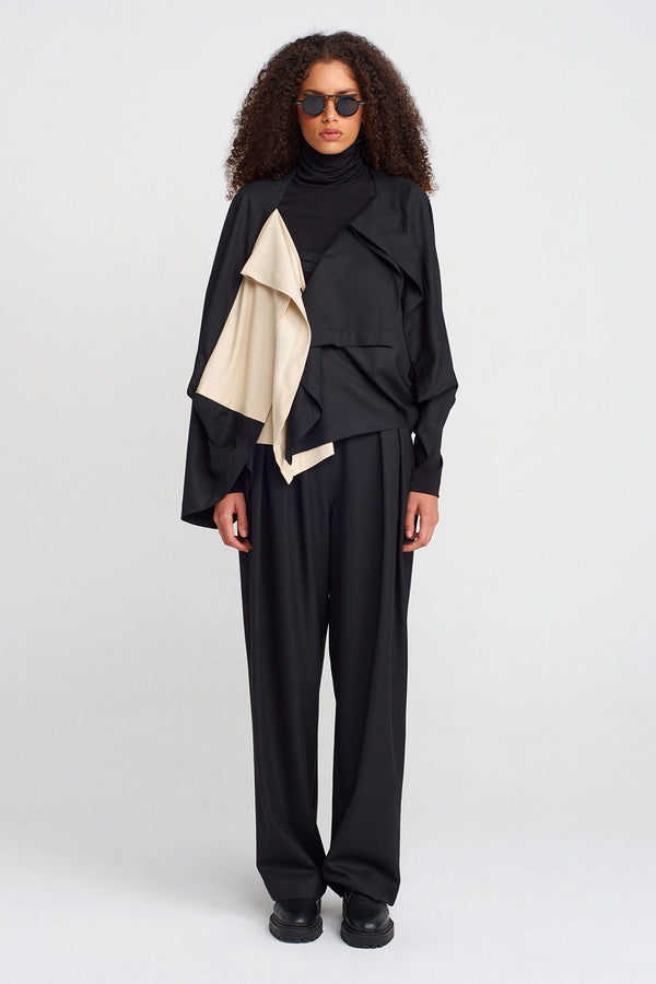 Nu Color Block Wrap Collar Blazer Natural/Black