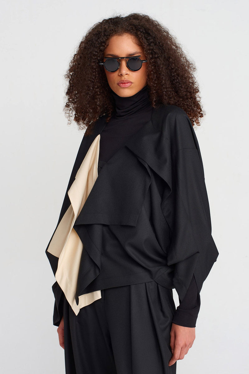Nu Color Block Wrap Collar Blazer Natural/Black