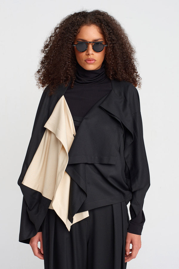 Nu Color Block Wrap Collar Blazer Natural/Black