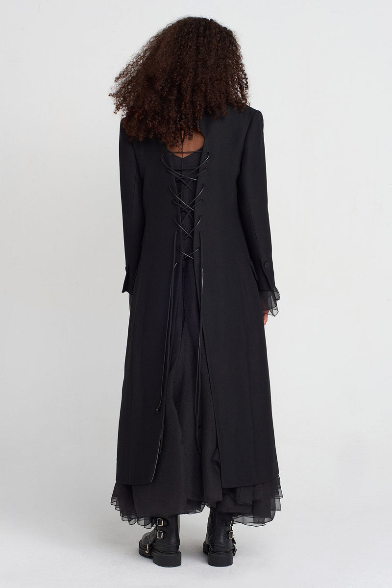 Nu Long Coat With Back String Detail Black
