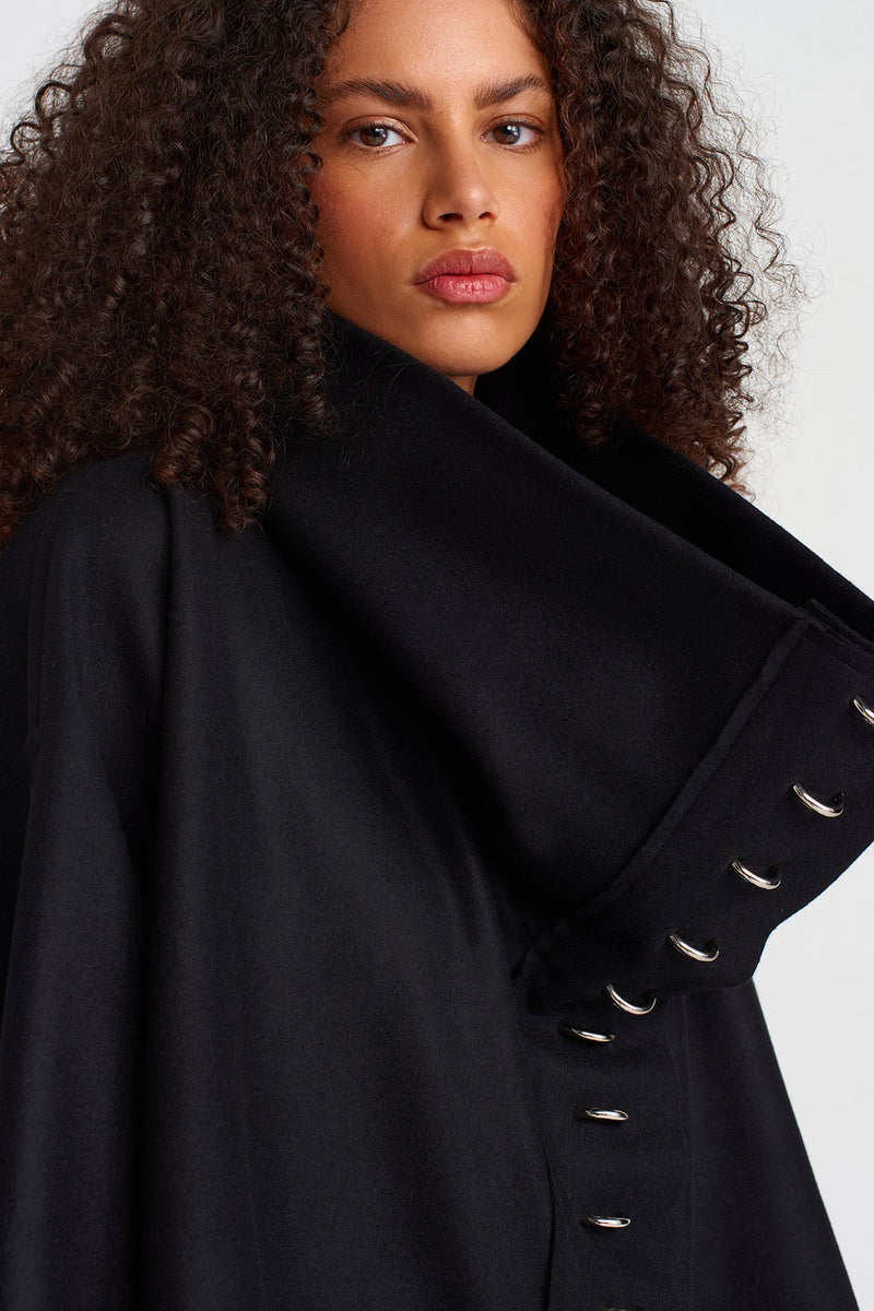 Nu Oversized Dropped Collar Metal Snap Button Jacket Black