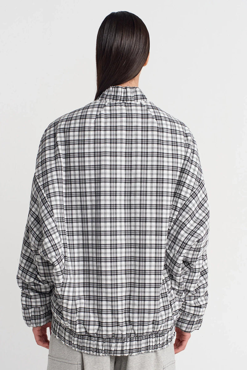 Nu Plaid Long Bomber Jacket Black/White