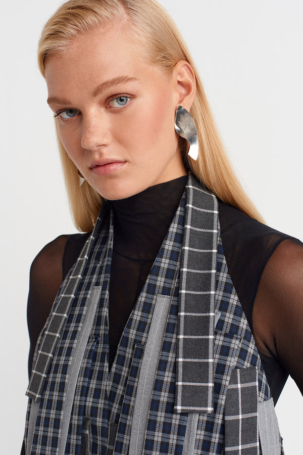 Nu Plaid Paneled Jacket With Back Tie Multi Color