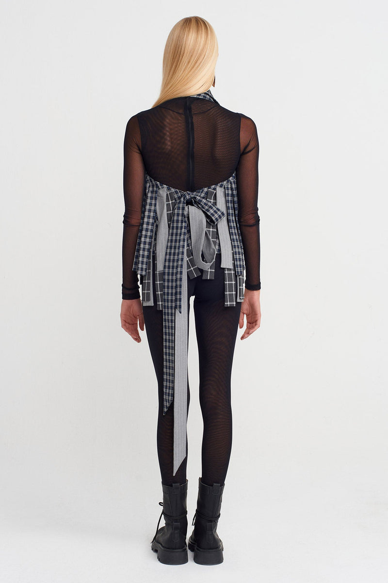 Nu Plaid Paneled Jacket With Back Tie Multi Color