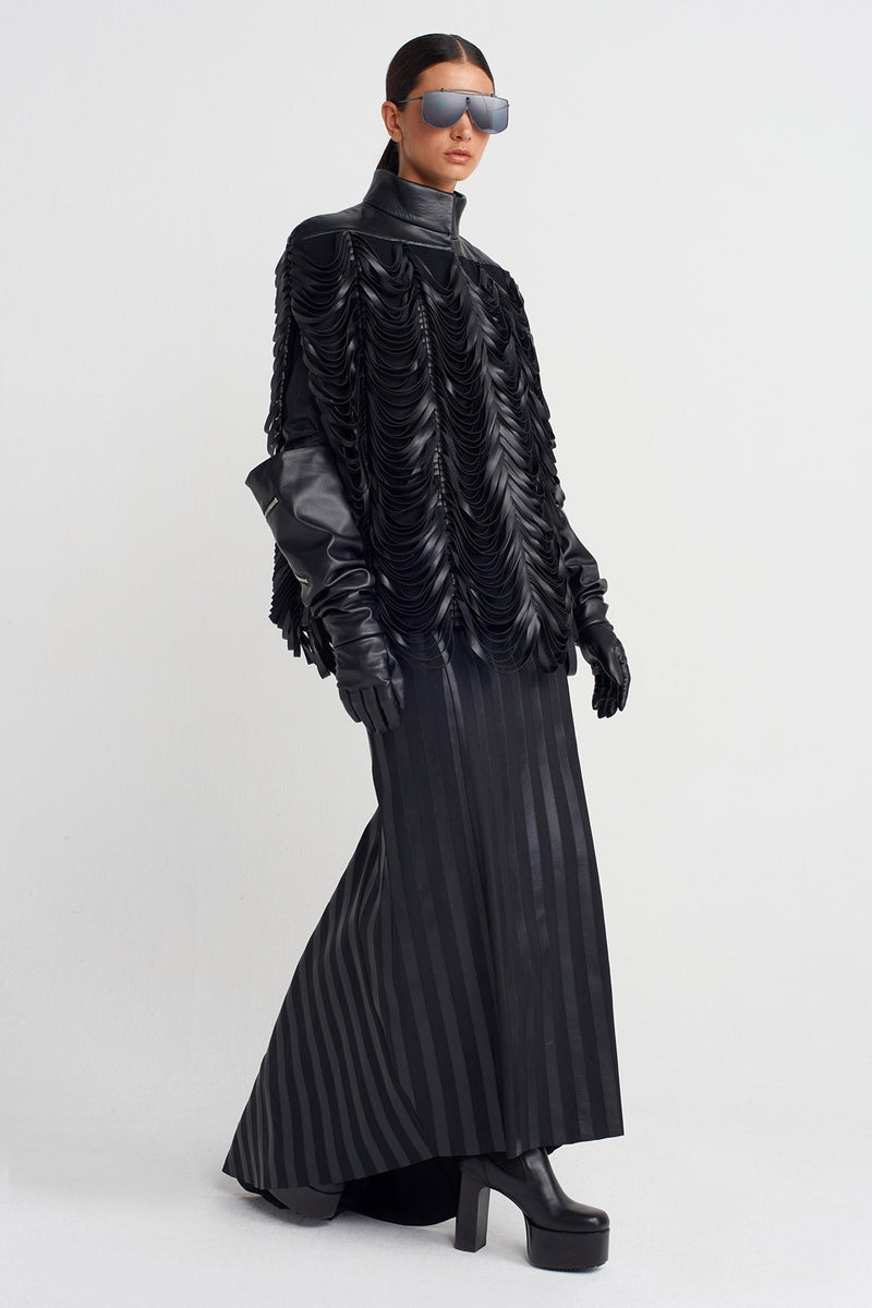 Nu Fringed Cape Jacket  Black