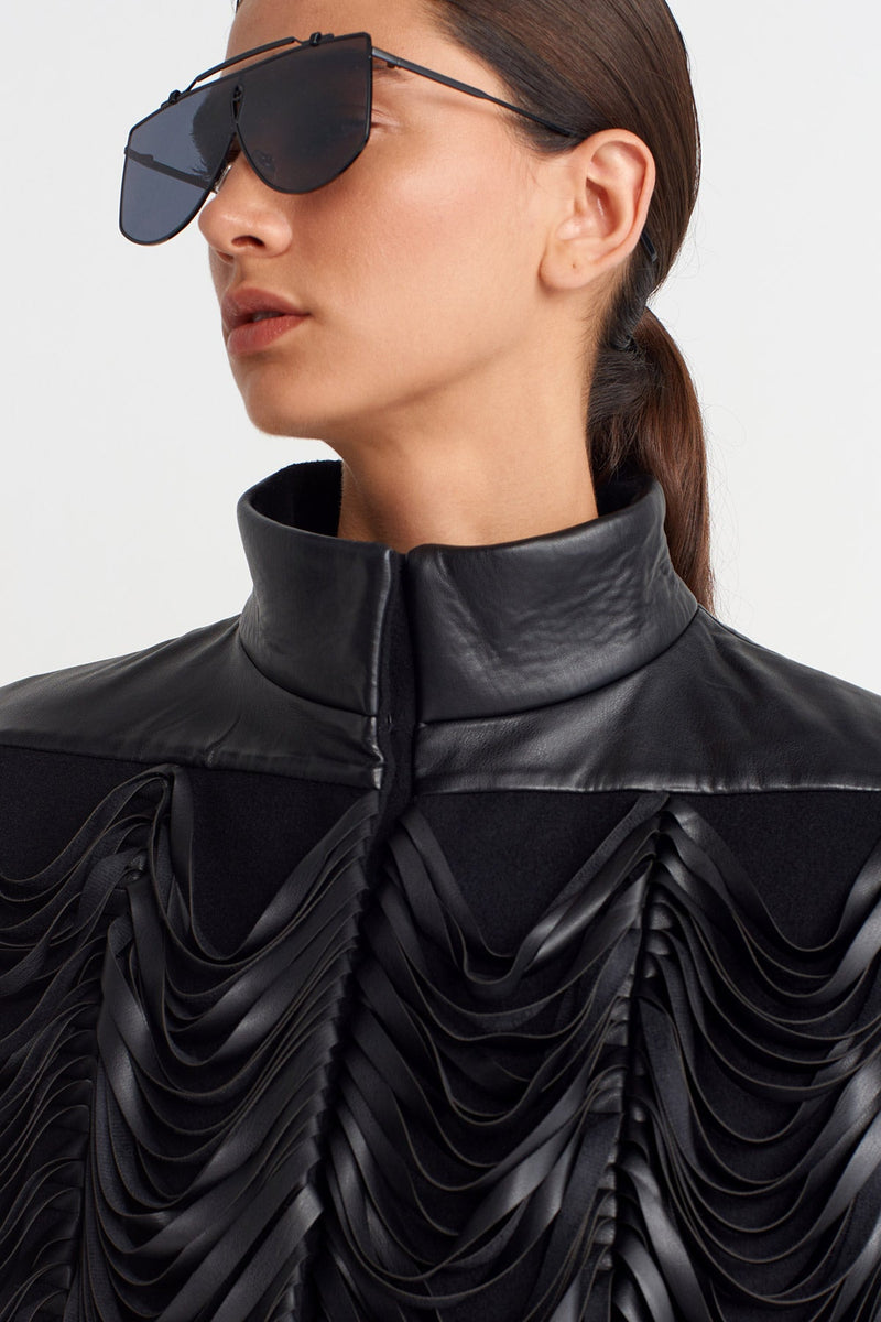 Nu Fringed Cape Jacket  Black