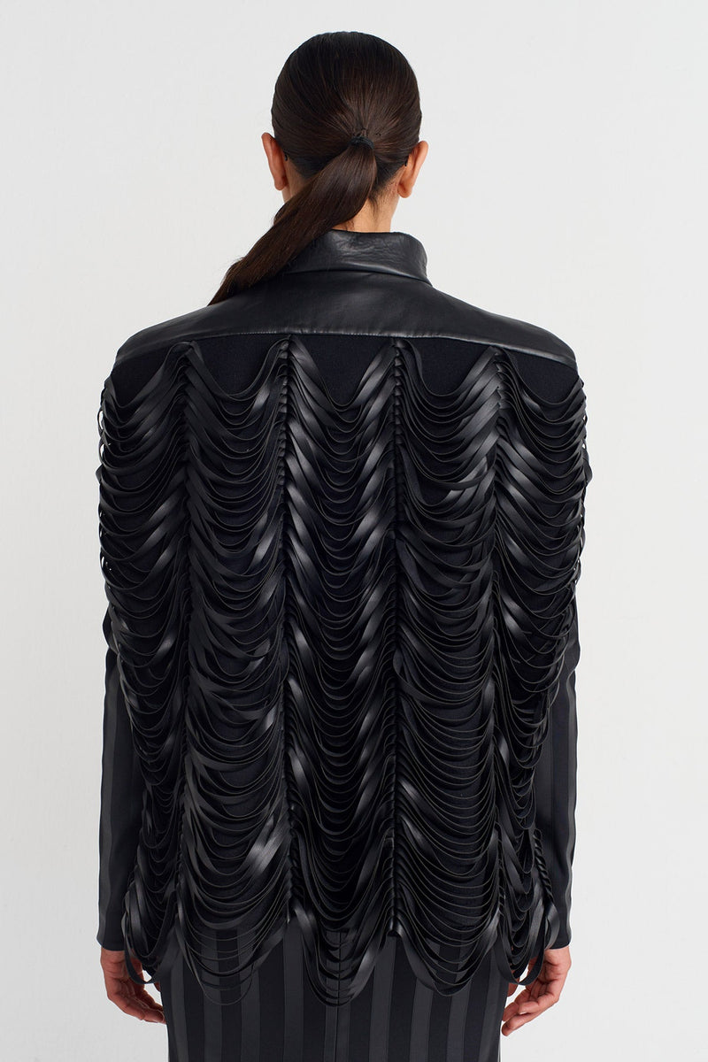 Nu Fringed Cape Jacket  Black