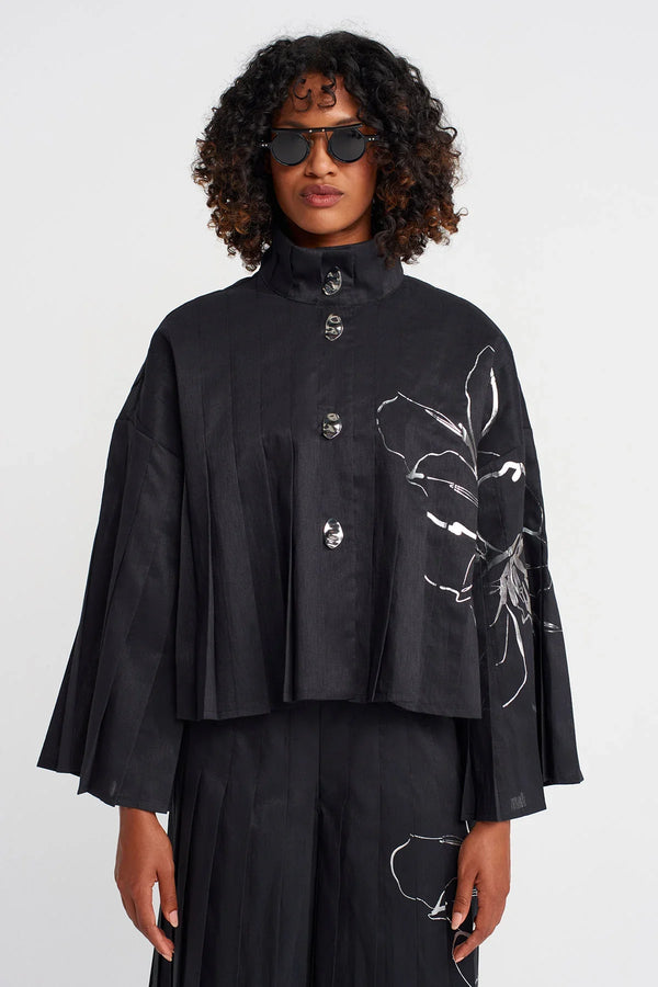 Nu Printed Pleated Jacket Black/W/Silver