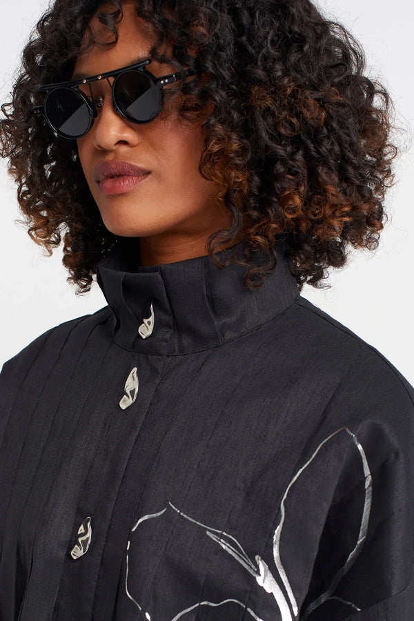 Nu Printed Pleated Jacket Black/W/Silver