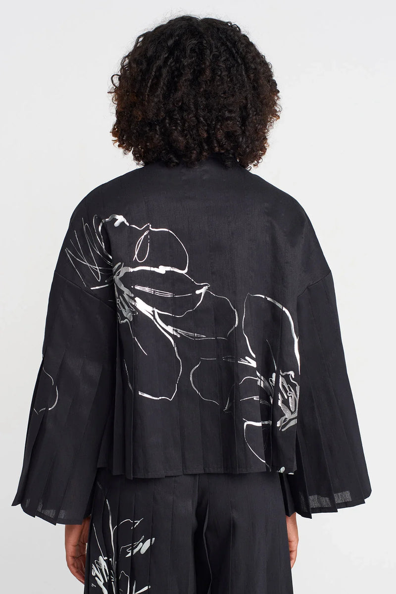 Nu Printed Pleated Jacket Black/W/Silver