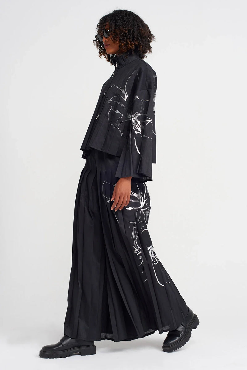 Nu Printed Pleated Jacket Black/W/Silver