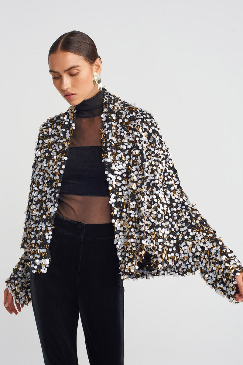 Nu Elegant Sequin-Embroidered Jacket Black