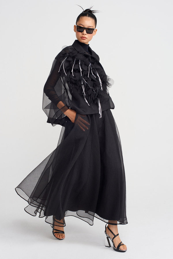 Nu Floral Appliqué Short Organza Jacket Black/Offwhite