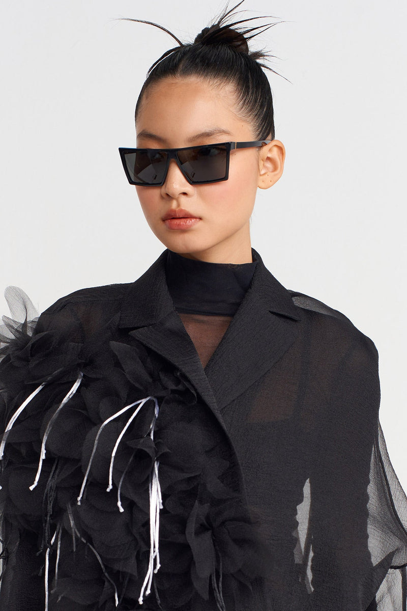 Nu Floral Appliqué Short Organza Jacket Black/Offwhite