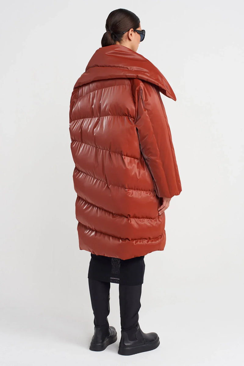 Nu Vegan Leather Puffer Coat Copper