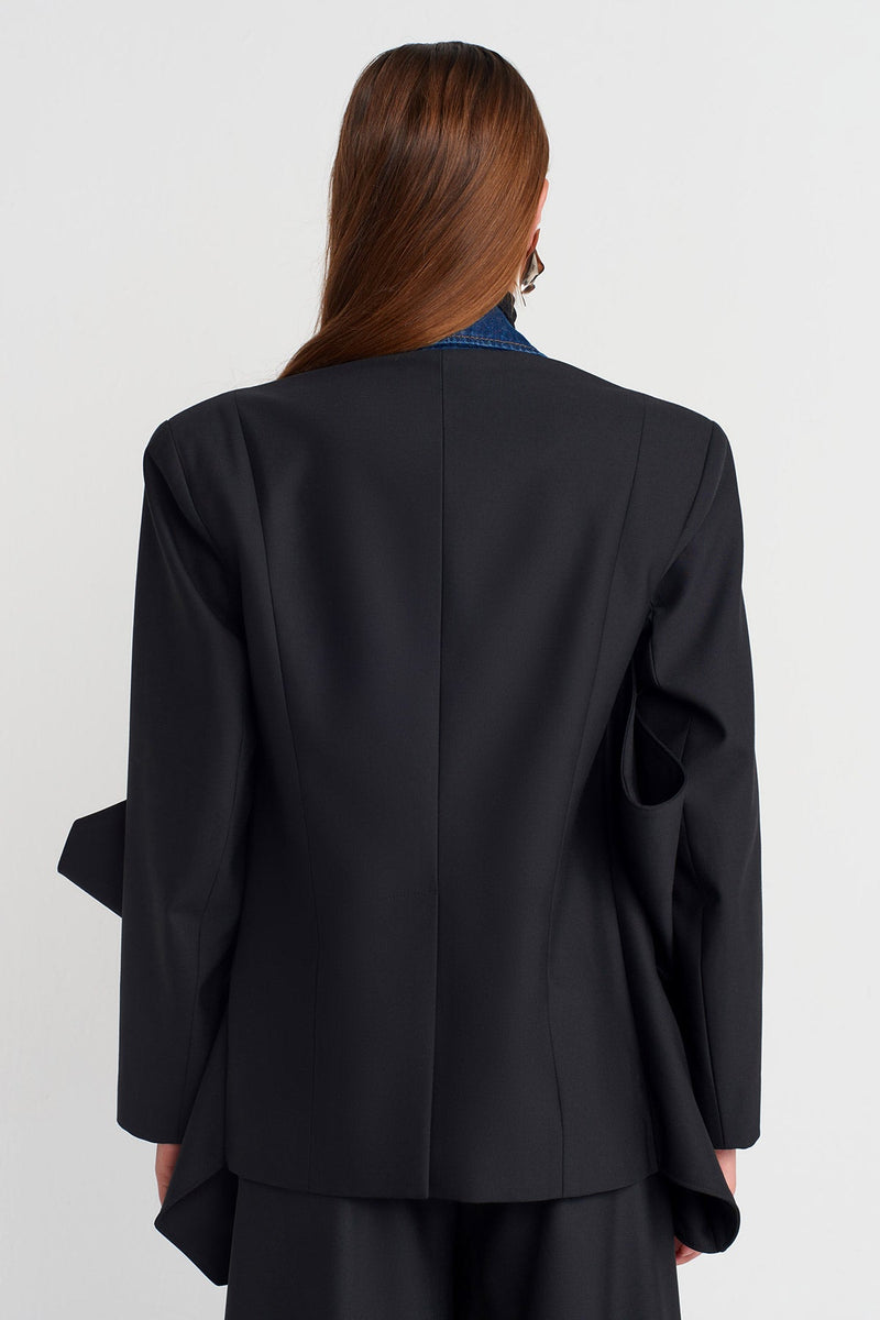 Nu Asymmetric Jacket With Denim Details Black