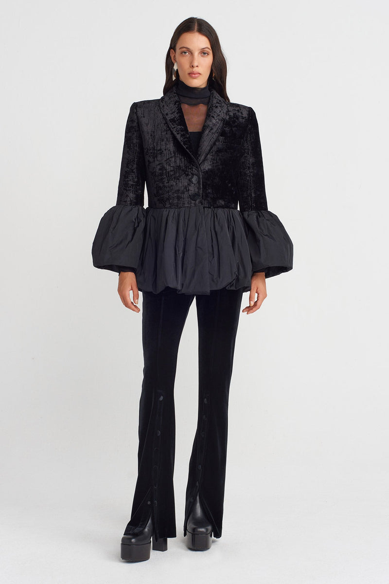 Nu Ribbed Velvet Flared Jacket Black