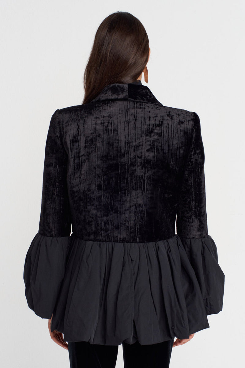 Nu Ribbed Velvet Flared Jacket Black