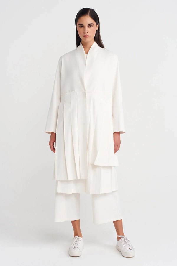 Nu Pleated Long Jacket Off White