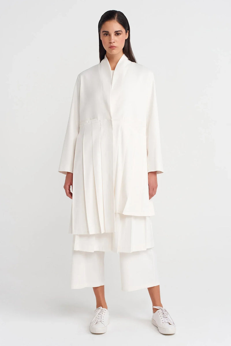 Nu Pleated Long Jacket Off White