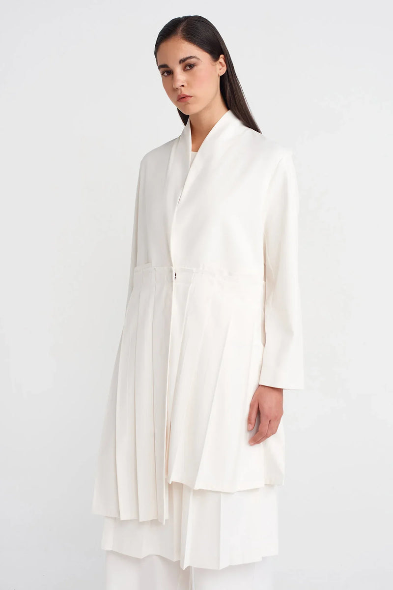 Nu Pleated Long Jacket Off White