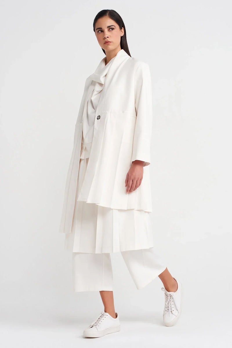 Nu Pleated Long Jacket Off White