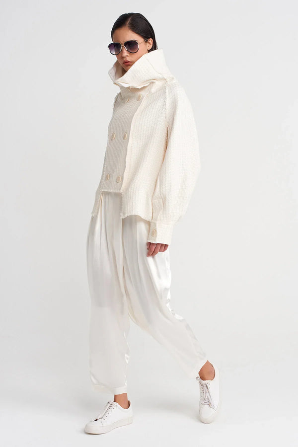 Nu Textured Fabric, High Collar Jacket Off White