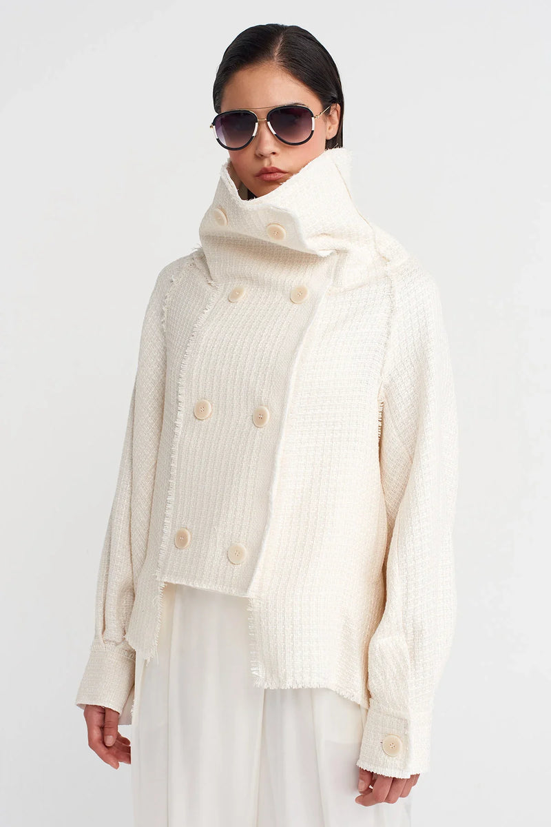 Nu Textured Fabric, High Collar Jacket Off White