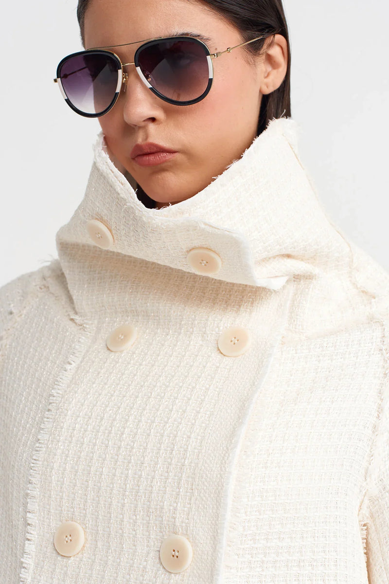 Nu Textured Fabric, High Collar Jacket Off White
