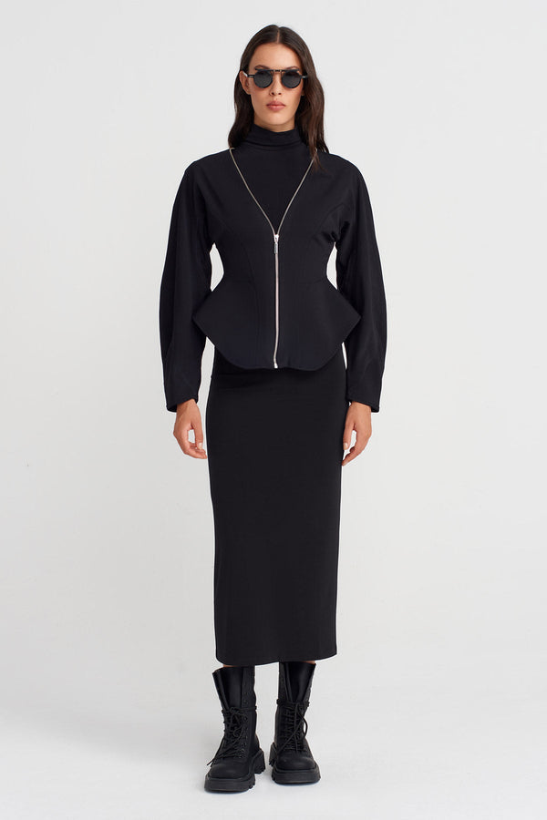 Nu Fitted Jersey Jacket With Zipper Black