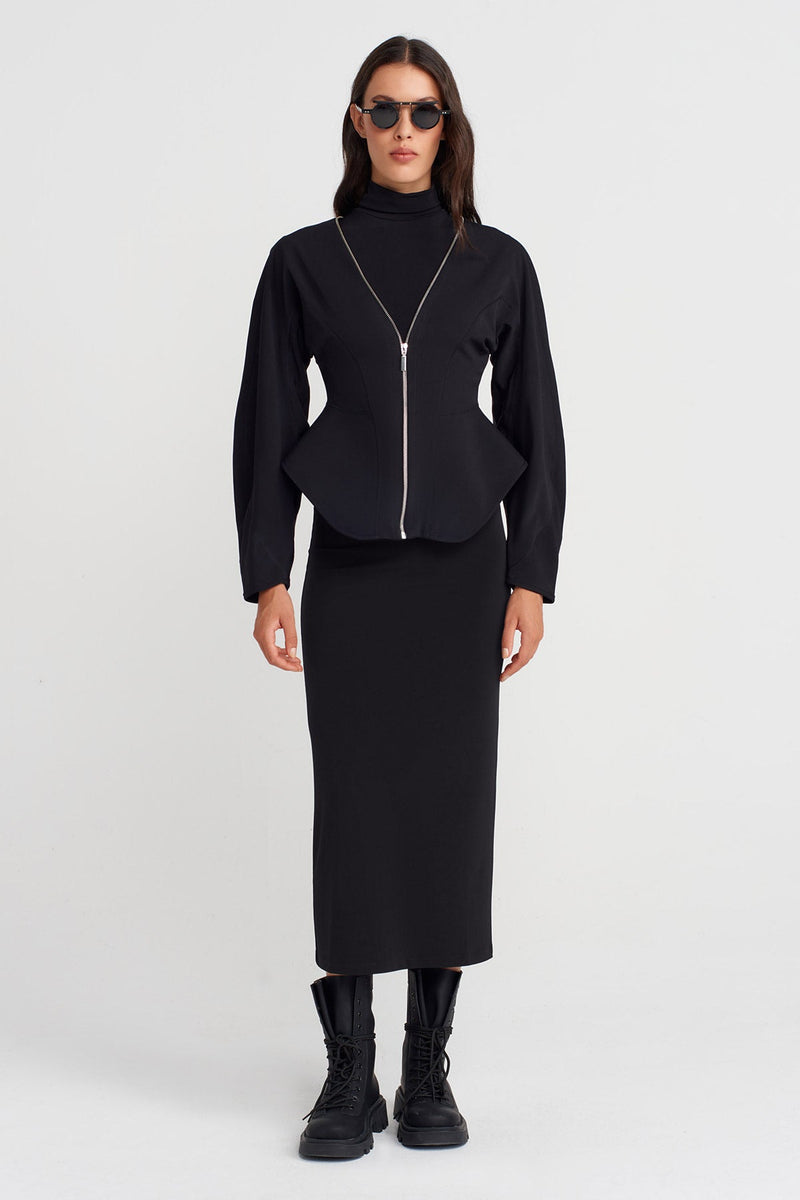 Nu Fitted Jersey Jacket With Zipper Black