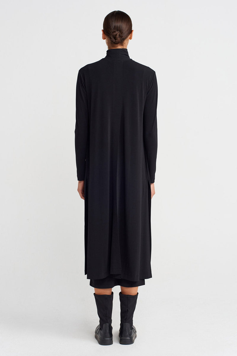 Nu Long Jersey Cardigan With Back Slit Black